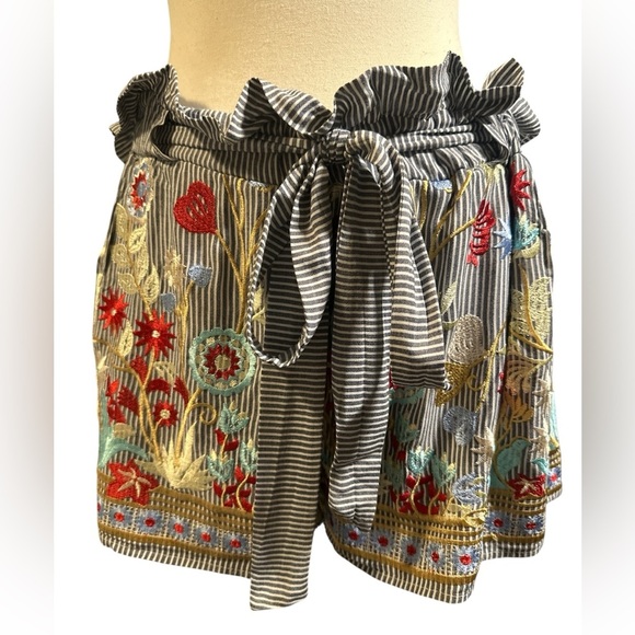 Hummingbird High Waist Embroidered Shorts - Red, Blue, Yellow - Picture 1 of 5